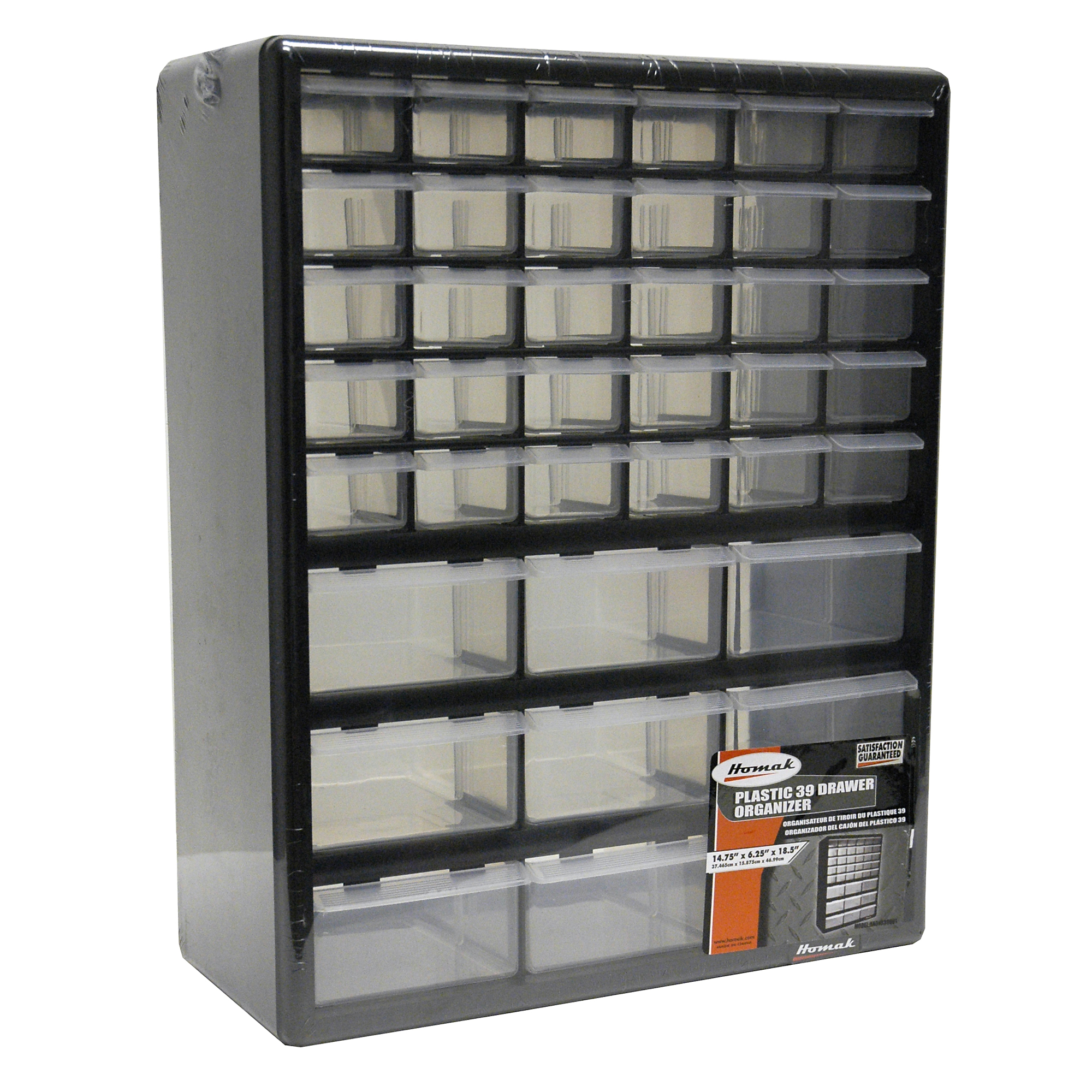 Homak 39-Drawer Parts Organizer, 6.25in.L x 14.75in.W x 18.5in.H, Model# HA01039001